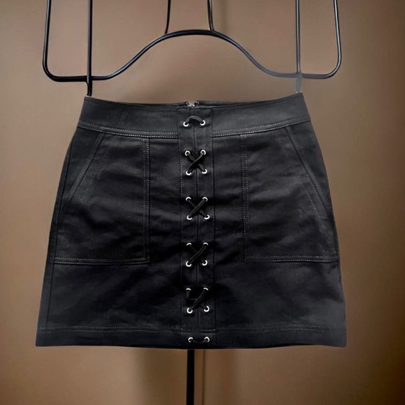 Express | Black Lace Up Mini Skirt | Size Small - Picture 1 of 6